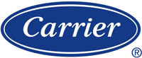 Carrier logo with white text on a blue oval background, accompanied by a registered trademark symbol and a hint of competitive rebates.